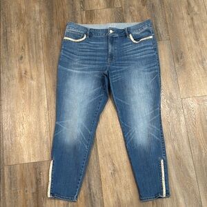 White House Black Market Blue Ankle Cropped Jeans With Embellishments